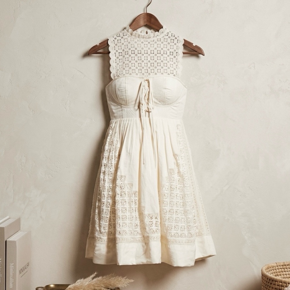 Ulla Johnson Sabrina Lace-Up Sweetheart Mini Dress Ivory 6 NWT